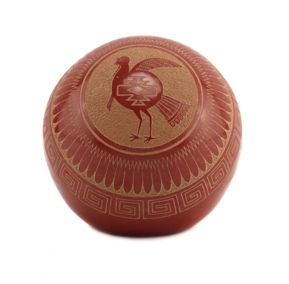 Joseph Lonewolf comparable auction result: joseph lonewolf 1932 2014 santa clara redware sgraffito seed jar with bird pictorial c 1979 2 5 x 2 5