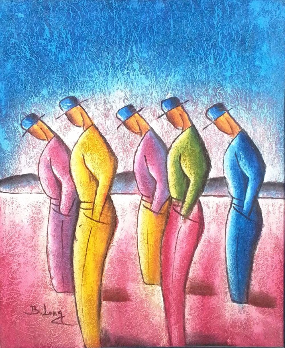Benjamin Long comparable auction result: benjamin long five men acrylic on board