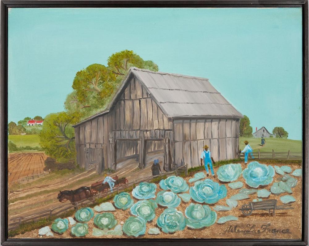Helen La France O/C Farm Landscape, Cabbage Patch Near Barnyard sold by Case Antiques, Inc. Auctions & Appraisals, lot 151 — auction record photograph
