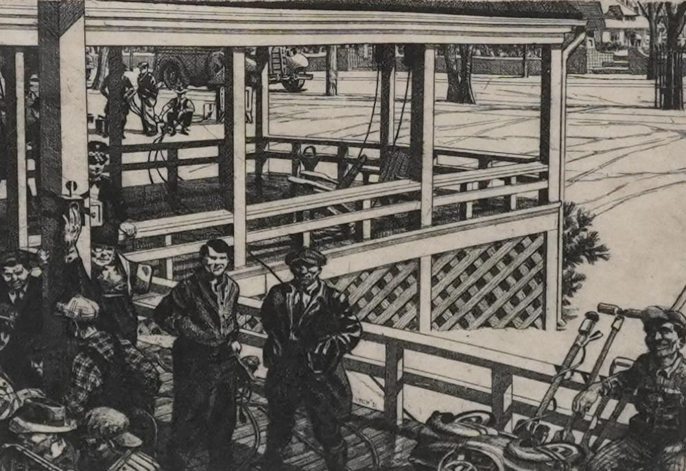 DAVID ITCHKAWICH comparable auction result: david itchkawich american b 1937 good morning nice house you have etching signed lr and numbered 20 100 ll frame 12 x 14 in 30 5 x 35 6 cm