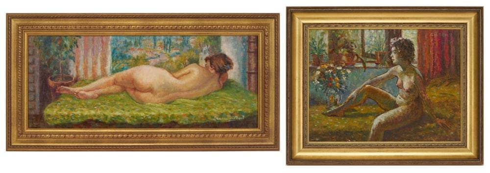 Dennis Gilbert comparable auction result: pair of dennis gilbert o c impressionist nudes