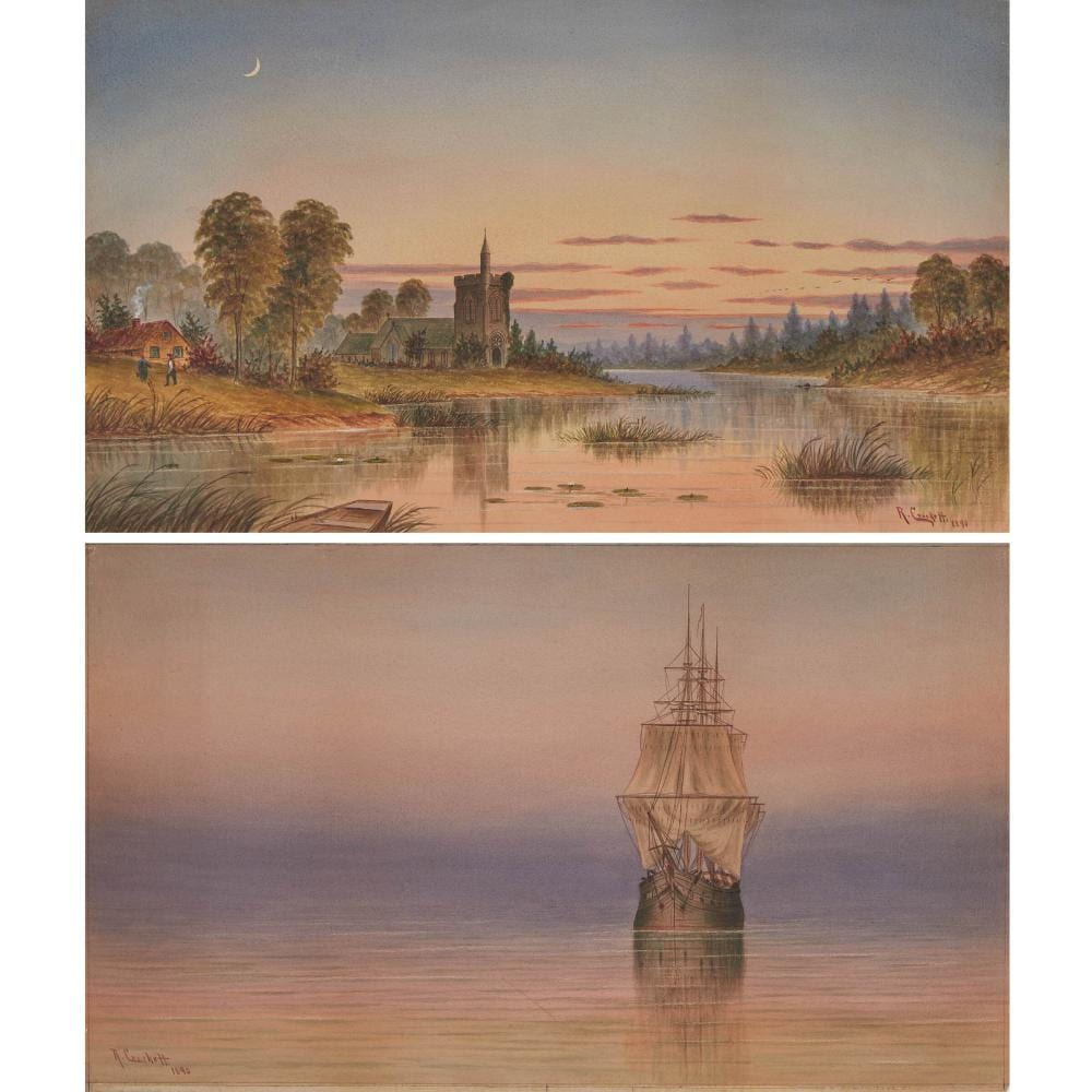 Robert Crockett comparable auction result: robert crockett 19th century the curfew tolls the knell of parting day we were the first that ever burst 1890