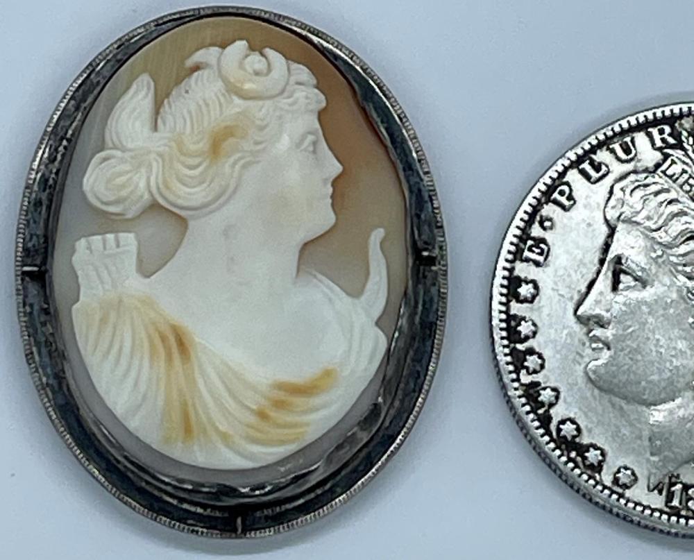 Antique Sterling Silver Cameo Brooch sold by One Source Auctions, lot 102 — auction record photograph