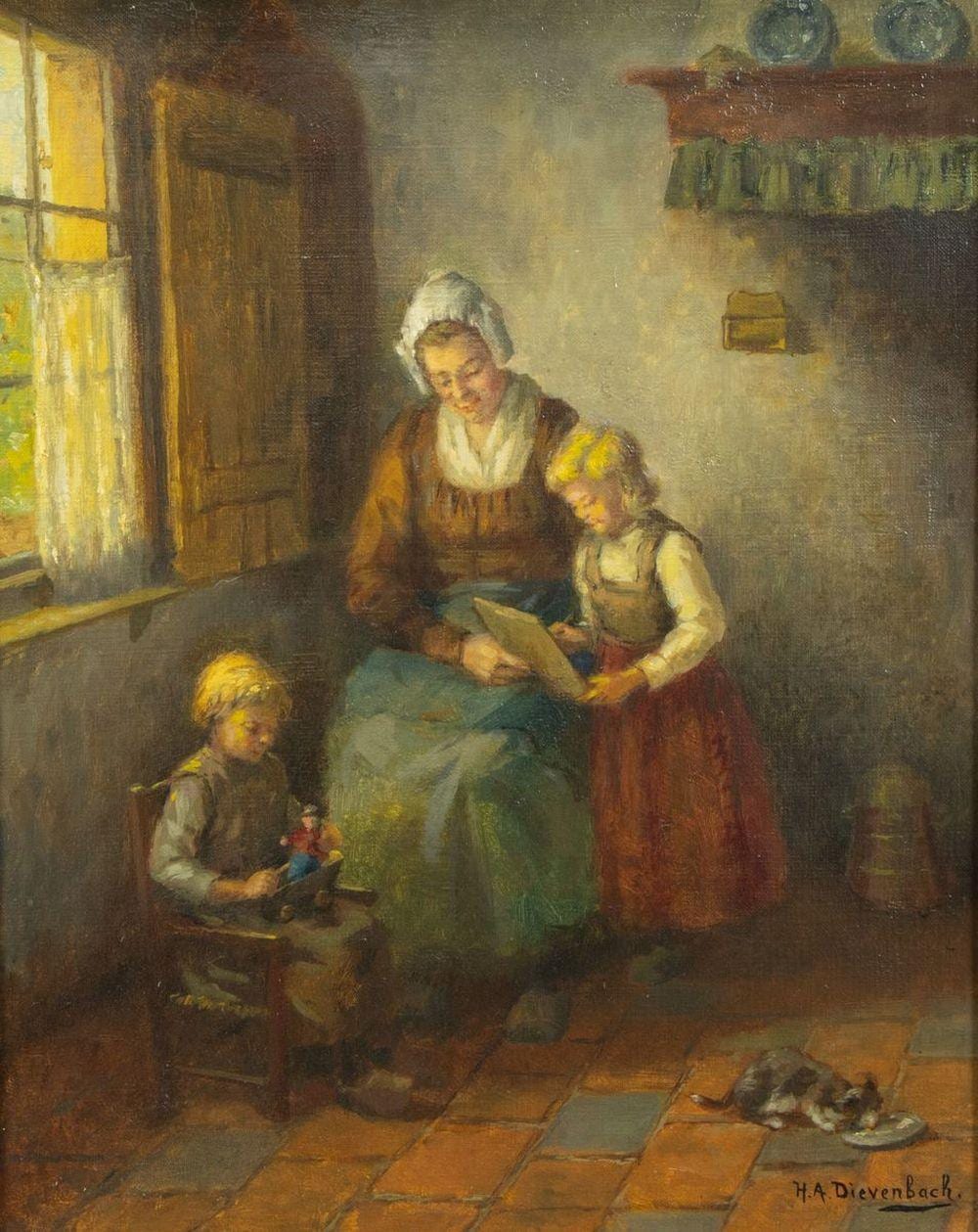 Hendricus Antonius Dievenbach comparable auction result: hendricus anthonius dievenbach 1872 1946 moeder met kinderen in interieur