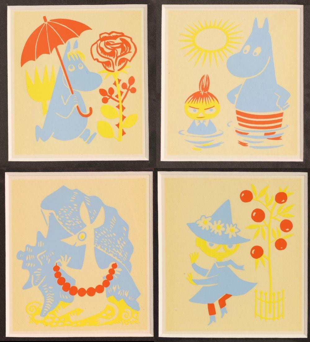 Tove Marika Jansson comparable auction result: tove jansson 1914 2001 folge von vier kleinen farbserigrafien der finnisch schwedischen comicfiguren mumins limitierte son