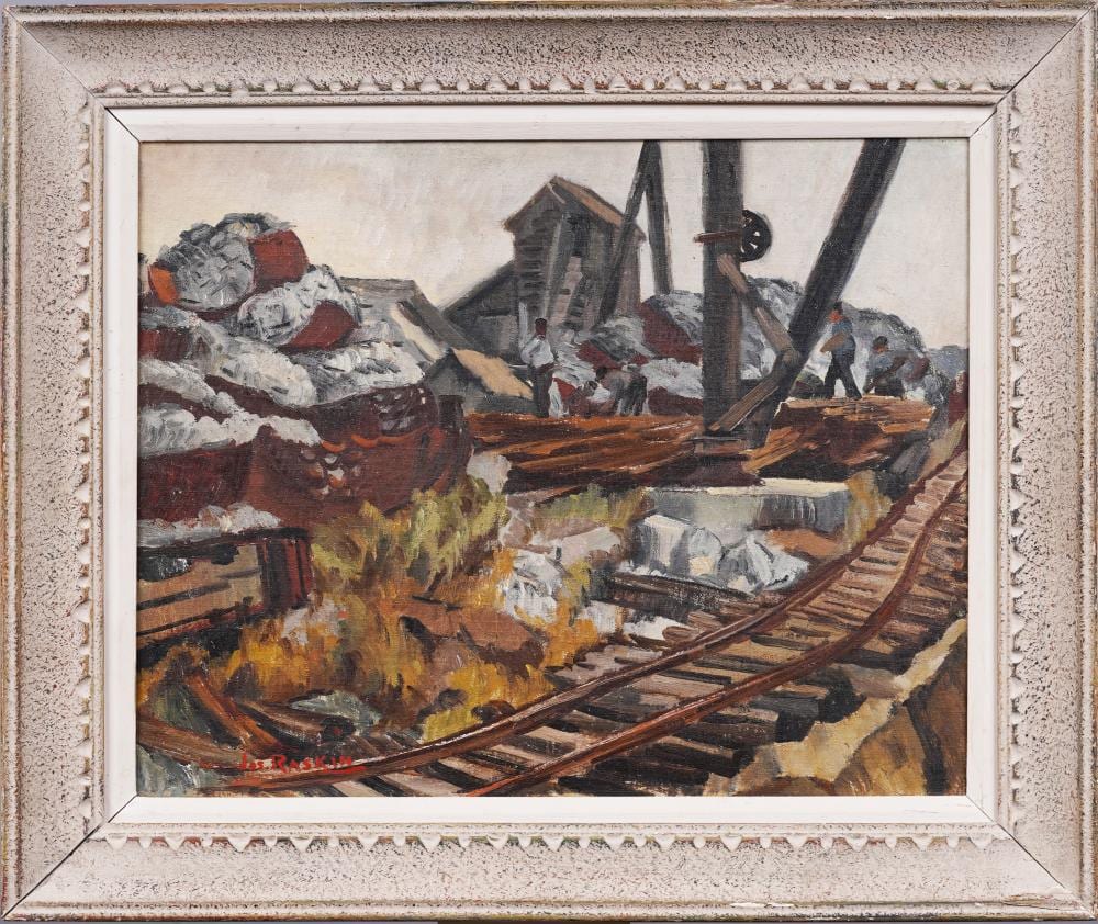 joseph raskin 1897 1981 antique american wpa social realist train track workers signed painting · Curated Gallery Auctions · 2024-06-23 Joseph Raskin comparable auction result: joseph raskin 1897 1981 antique american wpa social realist train track workers signed painting