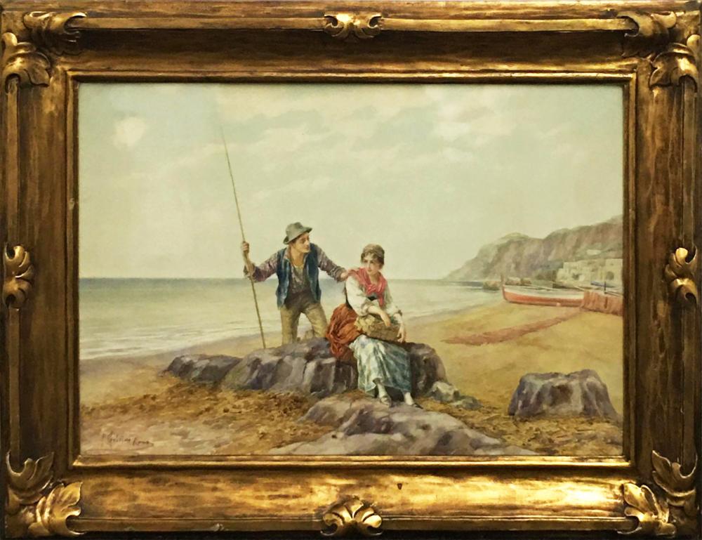 Pietro Gabrini comparable auction result: pietro gabrini watercolor beach scene
