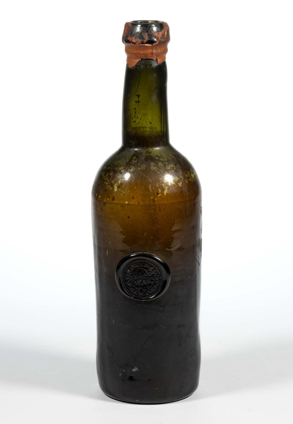 A. BININGER & SON, NEW YORK APPLIED SEAL BLACK GLASS WINE / SPIRITS BOTTLE sold by Jeffrey S. Evans & Associates, lot 47 — auction record photograph