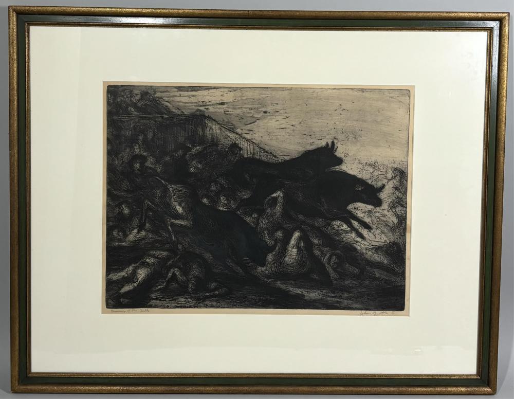John Groth comparable auction result: john groth 20th century running of the bulls etching ed 1 5