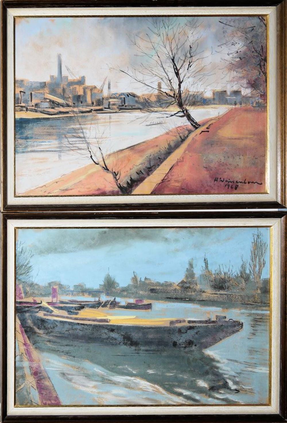 Hellmuth Weissenborn comparable auction result: hellmuth weissenborn themse ufer und themse ufer bei putney pastelle von 1968 gerahmt