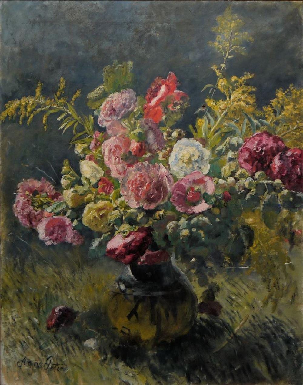 Anna Peters comparable auction result: anna peters gro es blumenstilleben lgem lde um 1880 90 unrestaurierter speicherfund im originalrahmen