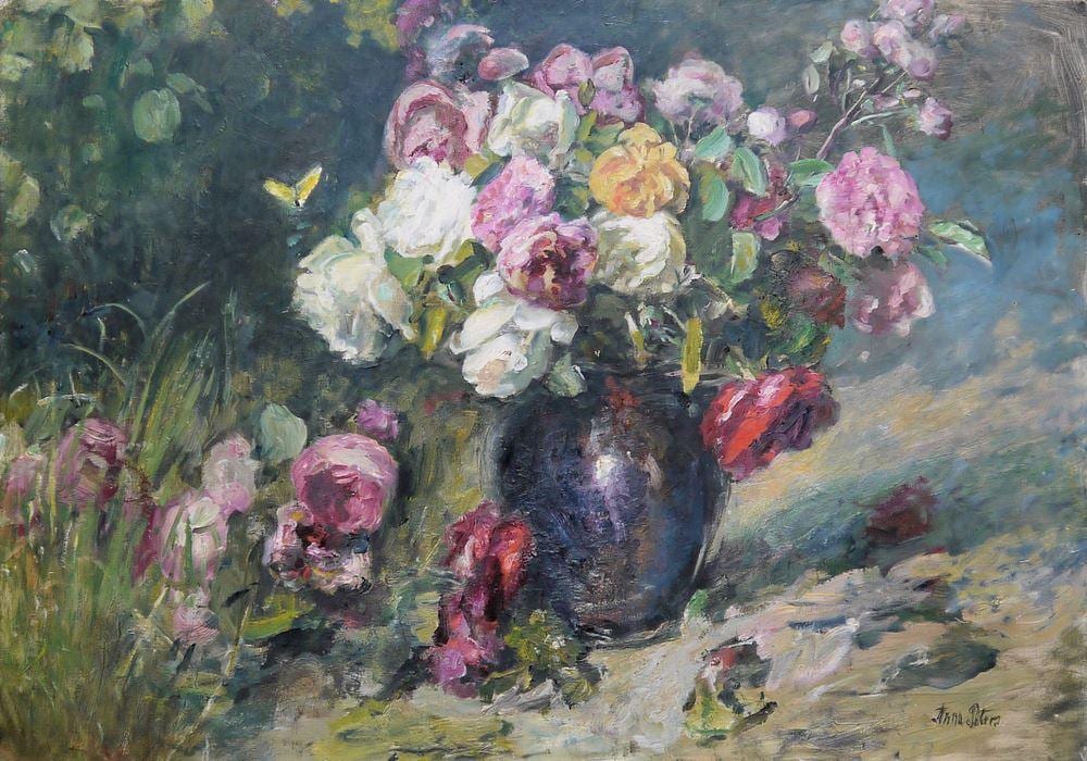 Anna Peters comparable auction result: anna peters rosen und zitronenfalter gro es lgem lde um 1880 90 unrestaurierter speicherfund im originalrahmen