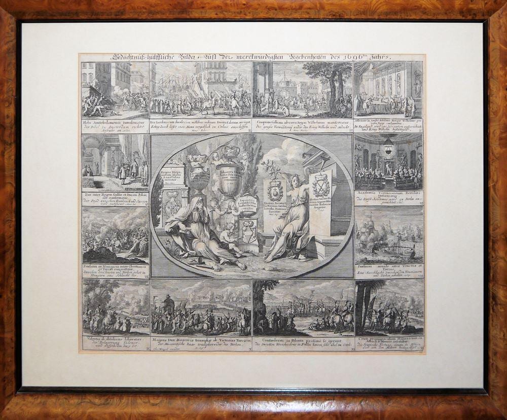 Johann Christoph Weigel comparable auction result: johann christoph weigel ged chtnu h lfliche bilder lust der merckw rdigsten gegenheiten des 1696ten jahrs kupferstich gerahmt