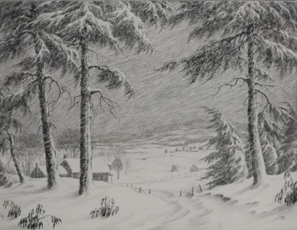 Ronau William Woiceske comparable auction result: ronau william woiceske american 1887 1953 more snow etching unframed mat 16 x 20 in 40 6 x 50 8 cm