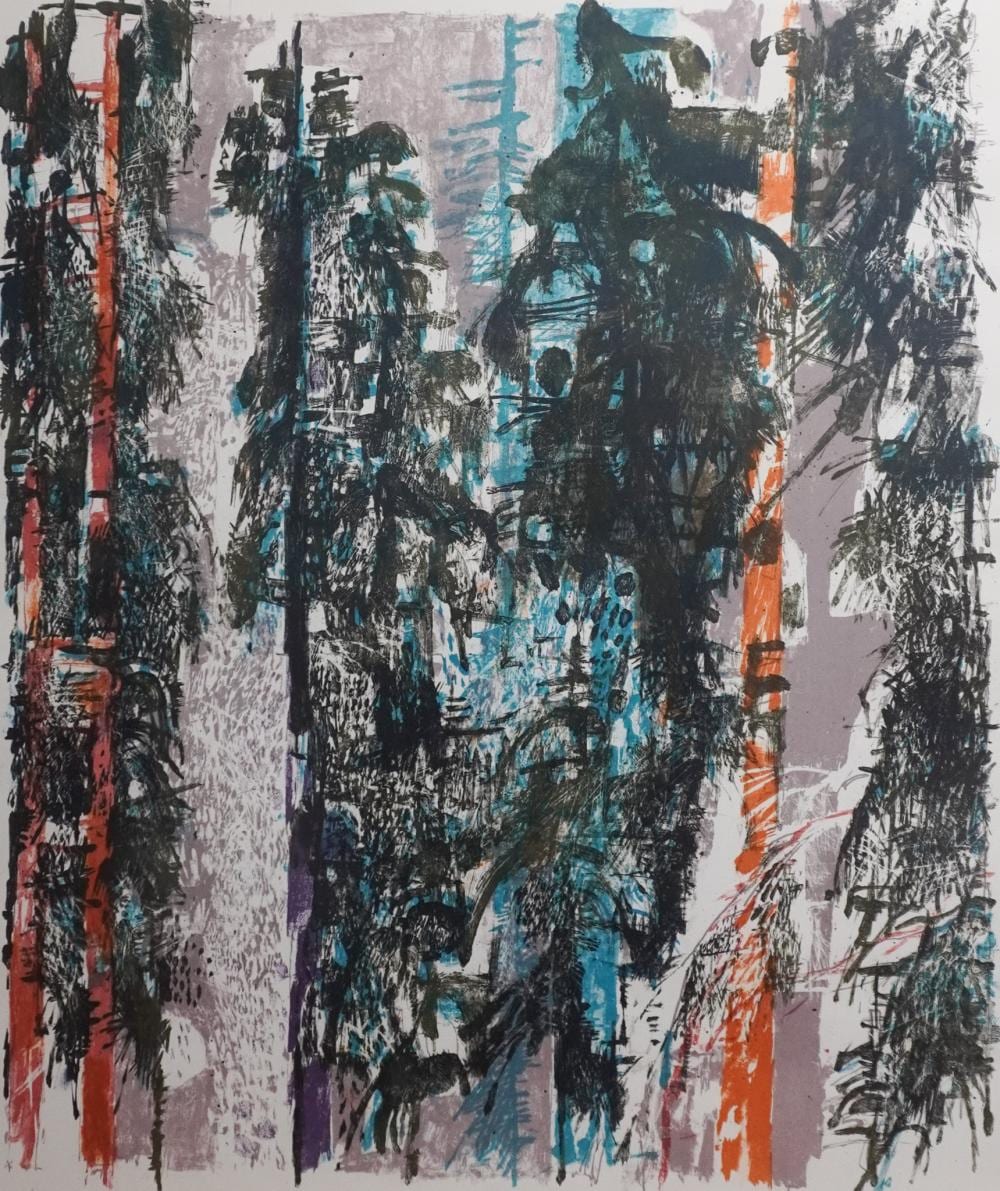 Hugo Wetli comparable auction result: hugo wetli swiss 1916 1972 forrest in winter lithograph in color signed l r titled l c and numbered 86 270 l l frame 37 x 31 in 94 x 78 7 cm