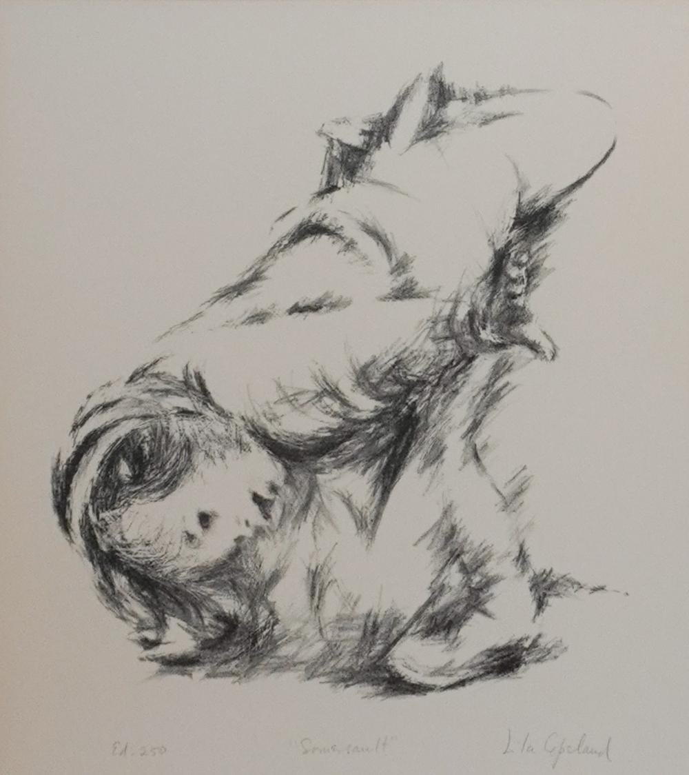 Lila Copeland comparable auction result: lila copeland american b 1912 somersault lithograph in color signed l r titled l c and editioned out of 250 l l frame 18 1 2 x 17 in 47 x 43 2 cm