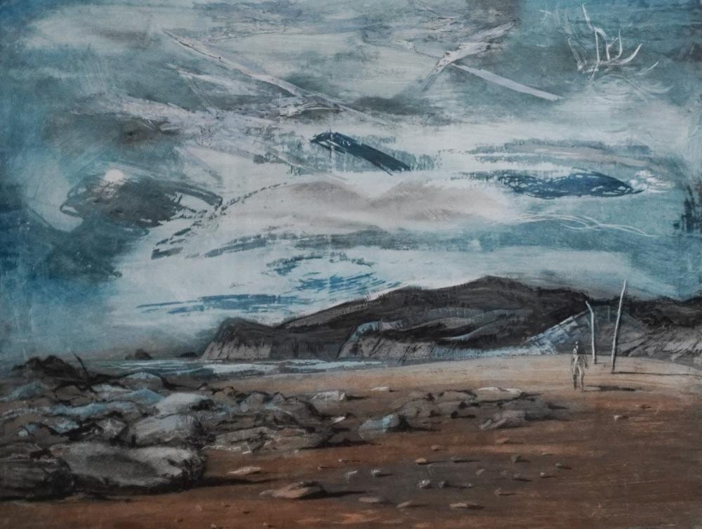 Mitchell Jamieson comparable auction result: mitchell jamieson american 1915 1976 coastal scene oil and mixed media on paper signed and dated 49 l r frame 29 3 4 x 34 3 4 in 75 6 x 88 3 cm