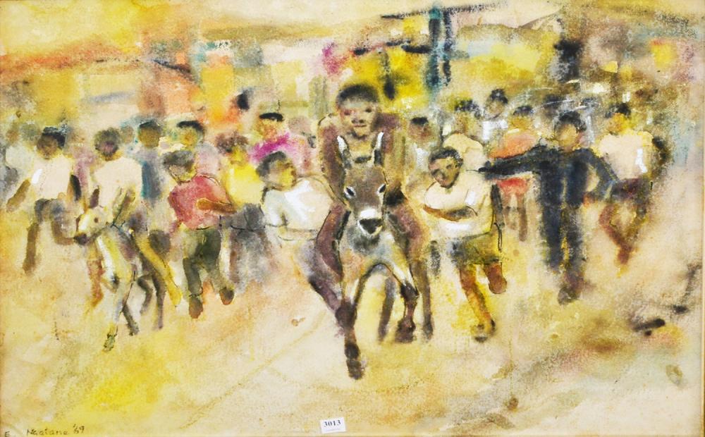 Ephraim Ngatane comparable auction result: ephraim mojalefa ngatane south african 1938 71 untitled street scene 1969 watercolour and gouache 55 5 x 73 5cm 67 x 85cm framed
