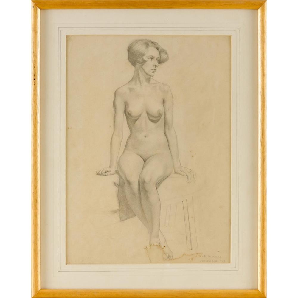 Douglas Dundas comparable auction result: douglas dundas 1900 1981 seated female 1927 pencil on paper 35 5 x 25 5cm 47 x 37cm framed