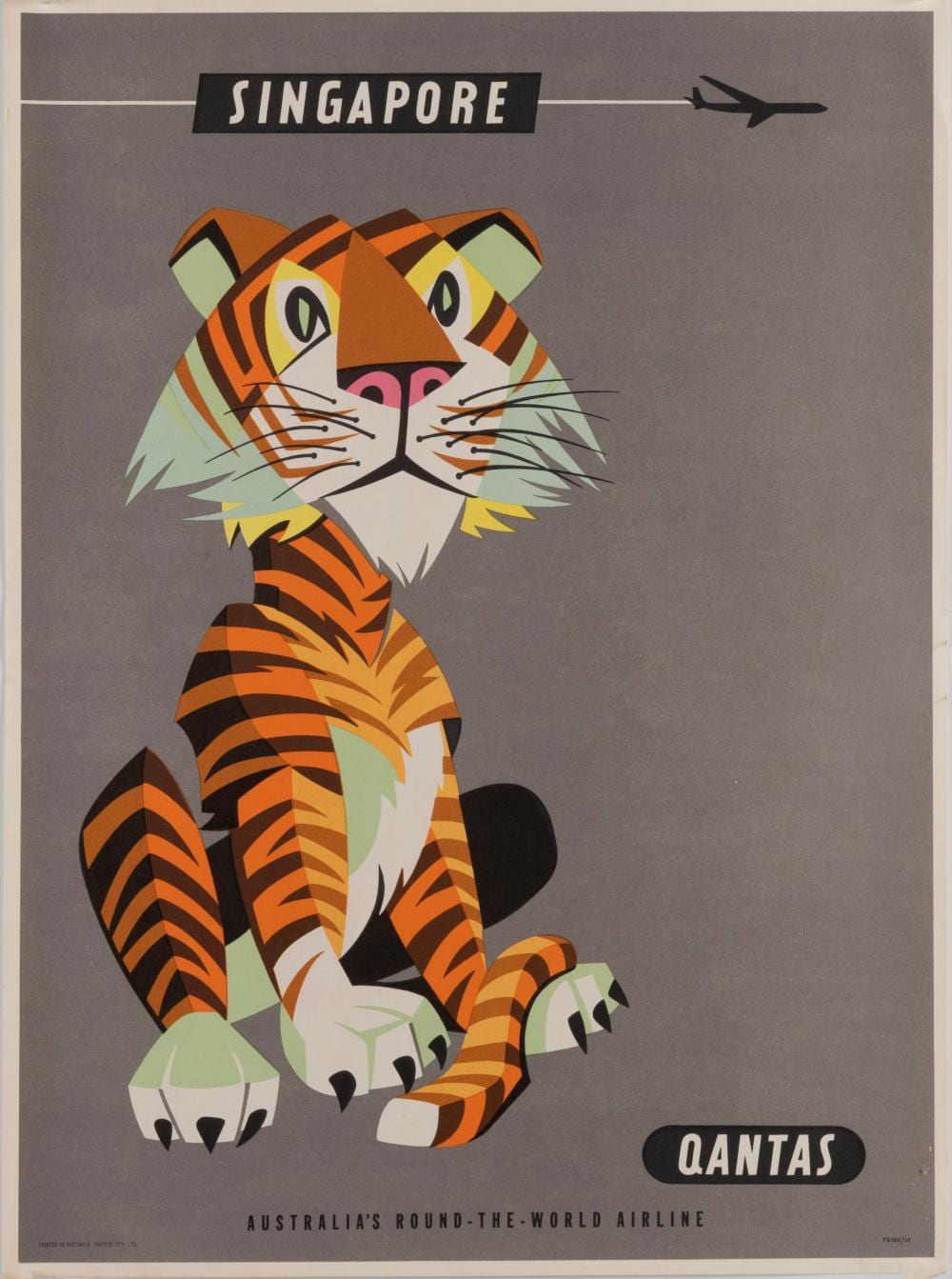 Harry Rogers comparable auction result: harry rogers 1929 2012 singapore qantas australia s round the world airline colour lithograph circa 1960 printed by posters pty ltd 50 x 36 5cm