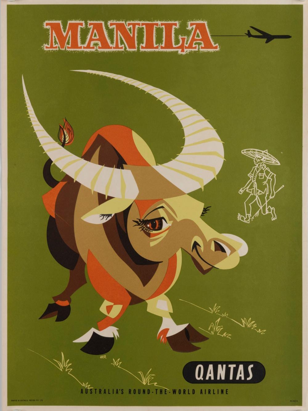 Harry Rogers comparable auction result: harry rogers 1929 2012 manila qantas australia s round the world airline colour lithograph circa 1960 printed by posters pty ltd 50 x 36 5cm