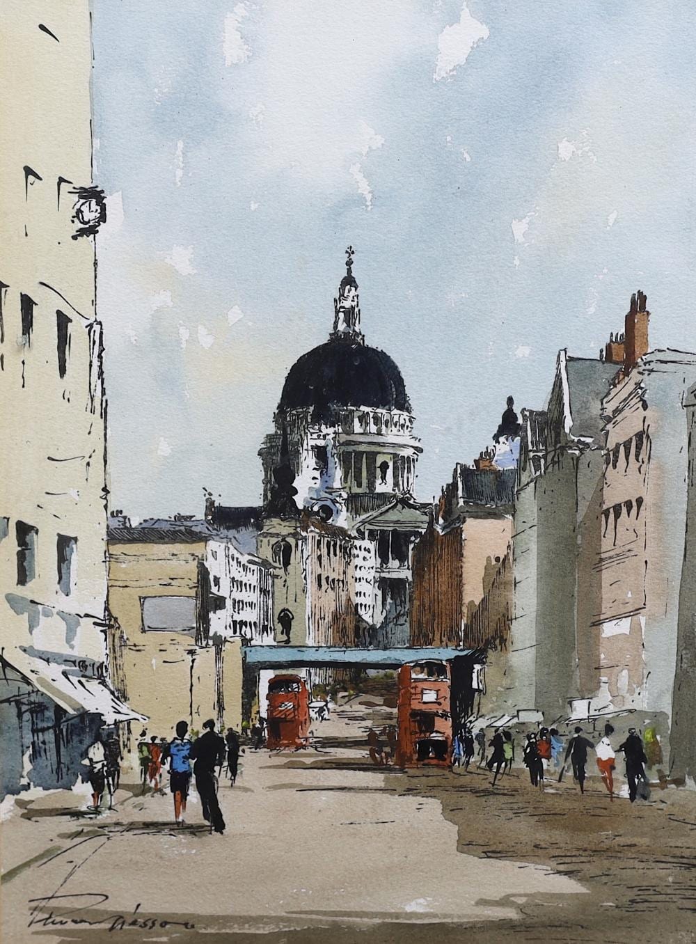 Edward Wesson comparable auction result: edward wesson english 1910 1983 st paul s cathedral ink and watercolour 34 x 25cm