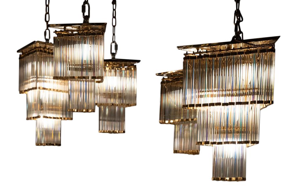 A fully restored set of five vintage acrylic chandeliers, Italian, circa 1970s sold by Gibson's, lot 623 — auction record photograph