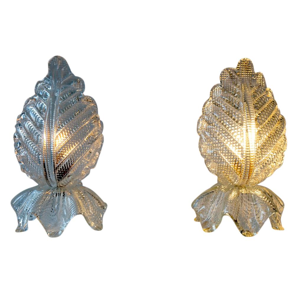 A pair of fully rewired vintage Murano glass leaf form standing sconces, Italian, circa 1940s sold by Gibson's, lot 704 — auction record photograph