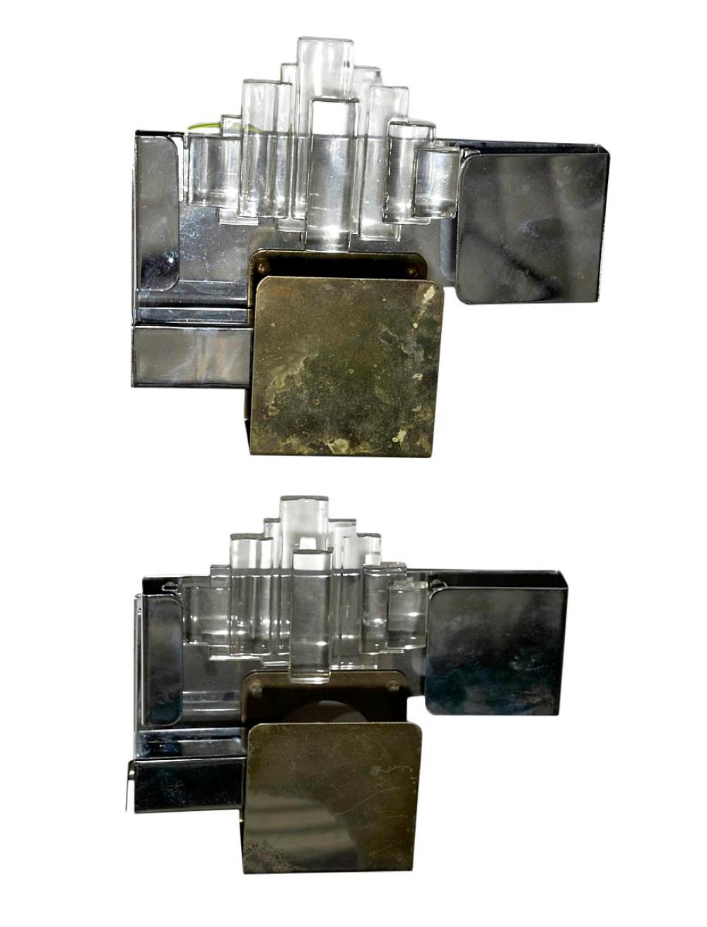 A pair of vintage metal and glass wall sconces, Italian, circa 1970s sold by Gibson's, lot 769 — auction record photograph