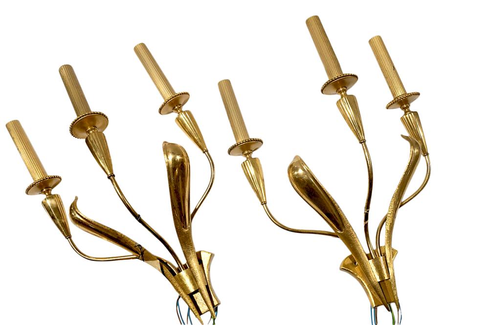 A pair of fully restored mid century brass wall sconces, Italian, circa 1960s sold by Gibson's, lot 936 — auction record photograph