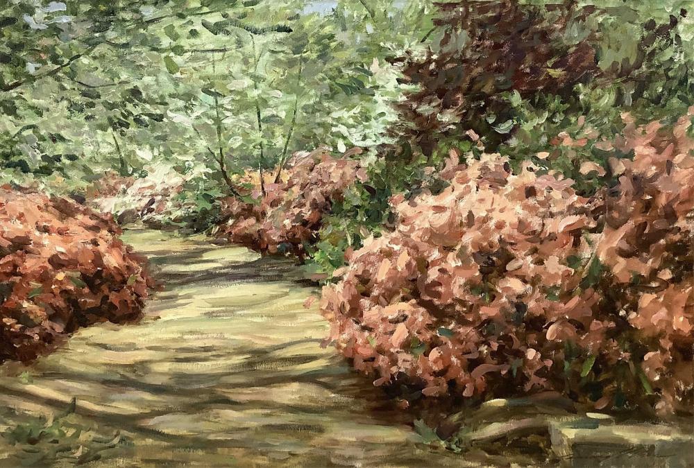 Leonard Wren comparable auction result: leonard wren b 1940 oil on canvas bougainvillea