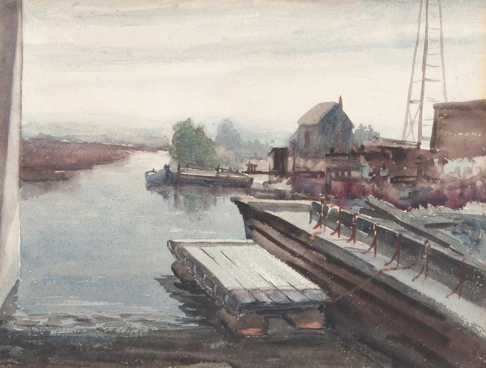 cyril george lander jetty watercolour · GFL Fine Art · 2024-06-26 Cyril Lander comparable auction result: cyril george lander jetty watercolour