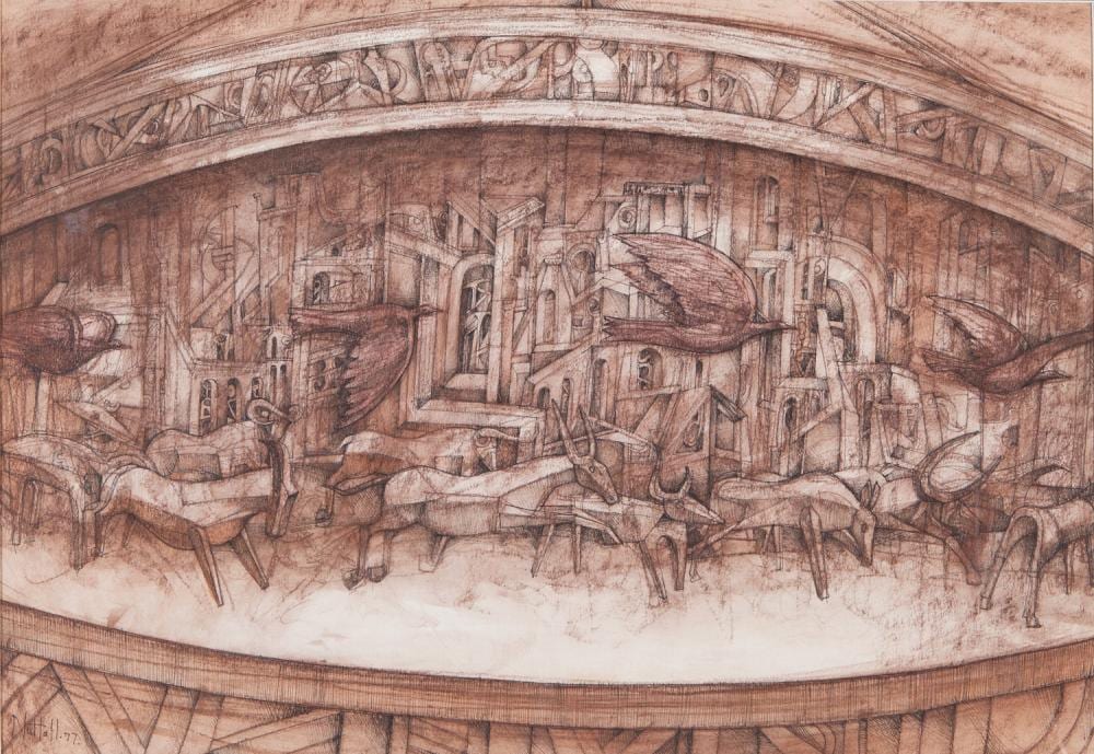 Peter Nuttall comparable auction result: peter nuttall the roundabout ink and wash