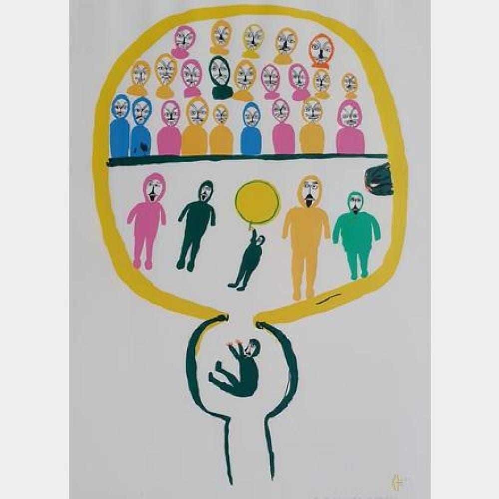Luke Anguhadluq comparable auction result: luke anguhadluq inuit 1895 1982 shaman entering the drum dance 1976 silkscreen on bfk rives paper edition 39 59 signed lowe