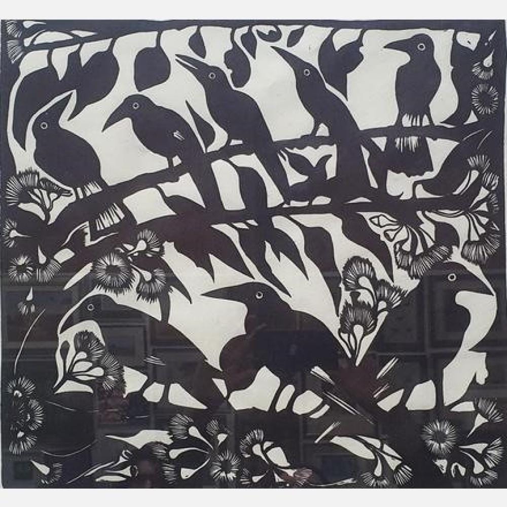 Bruce Goold comparable auction result: bruce goold australia 1948 currawongs linocut edition 22 50 titled signed and dated 86 lower margin 45 x 48 cm framed