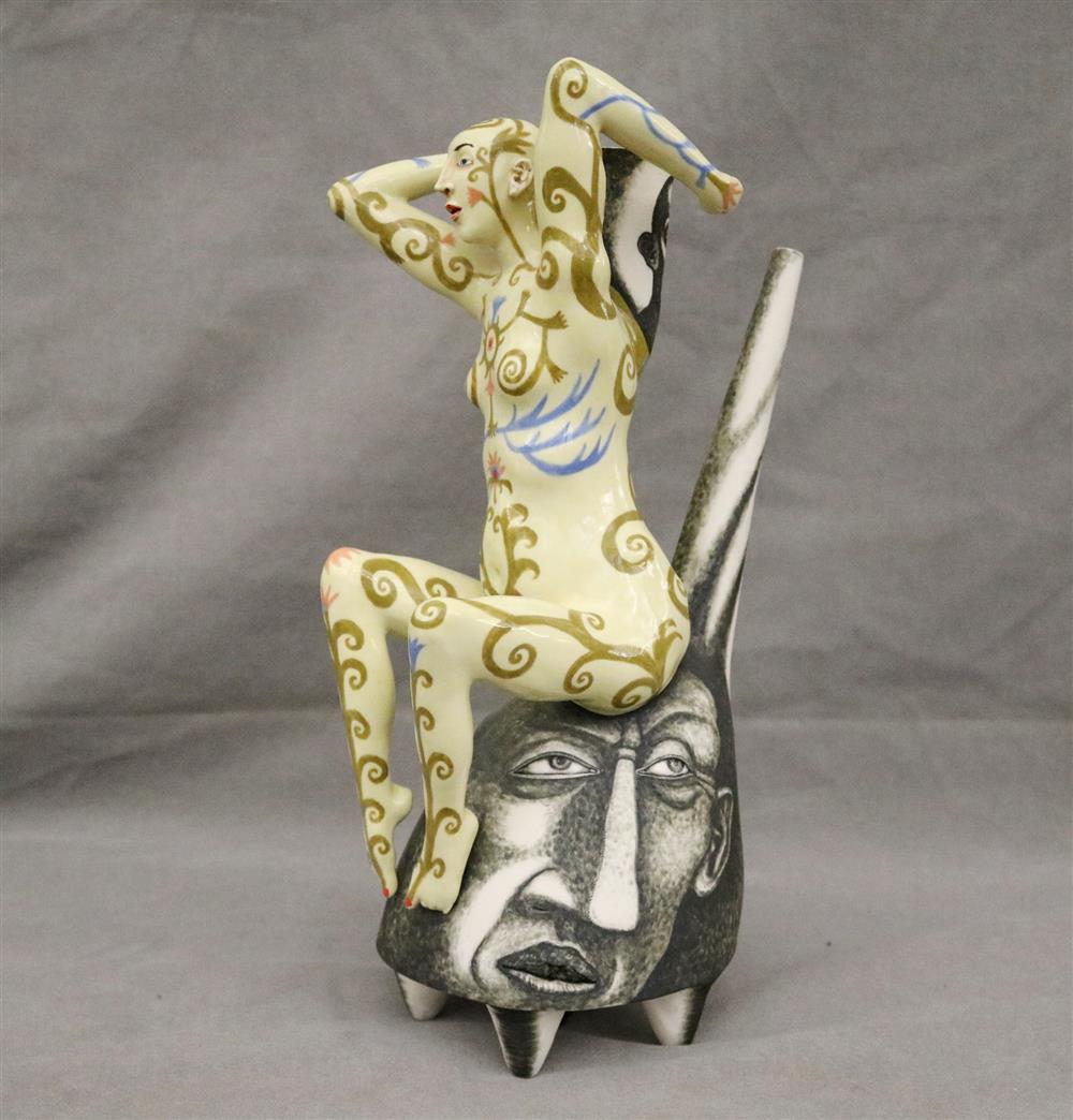 SERGEI ISUPOV (Russian/American, born 1963). TATTOOED WOMAN, Hand-painted figural ceramic vase. Signed. sold by Sloans & Kenyon, lot 236 — auction record photograph