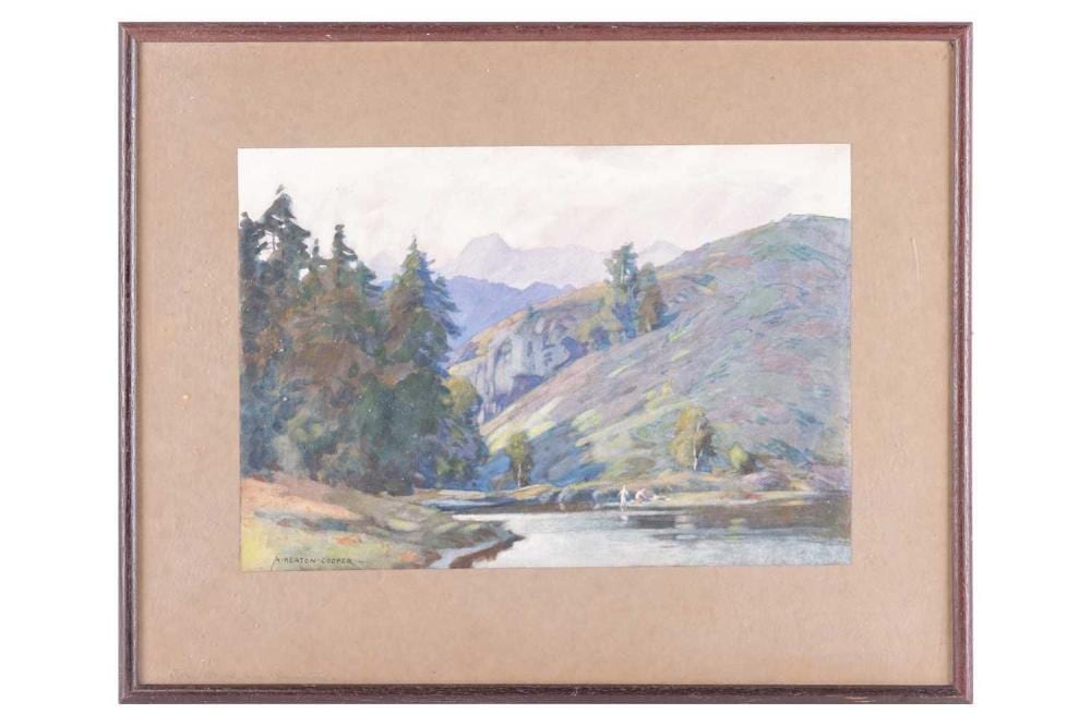 Alfred Heaton Cooper comparable auction result: alfred heaton cooper 1864 1929 figures in the lake district signed a heaton cooper lower left gouache and watercolour 25 x 36 5 cm framed and glazed 41 x 51 cm