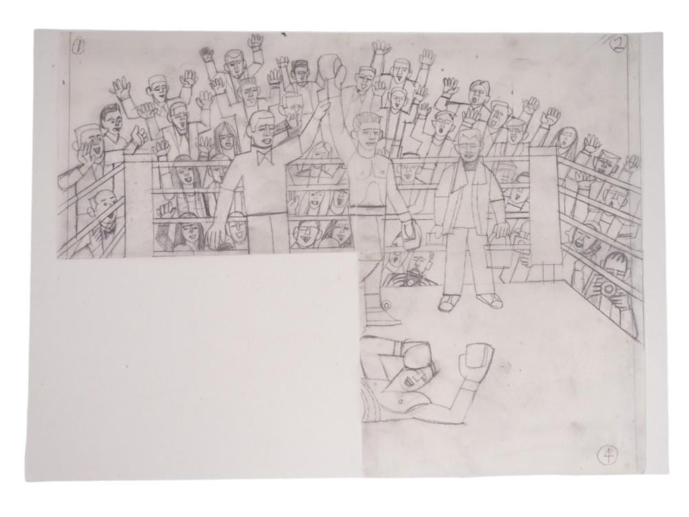 Alfred Daniels comparable auction result: english boxing pencil painting by alfred daniels