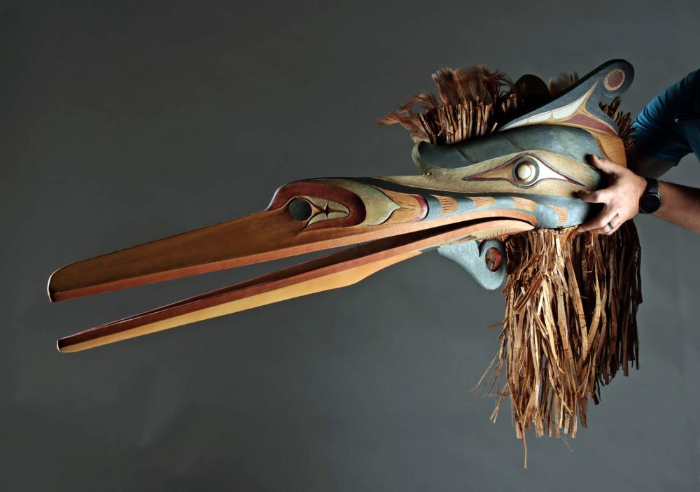 Simon Dick comparable auction result: large kwakwaka wakw huk huk raven mask by simon dick