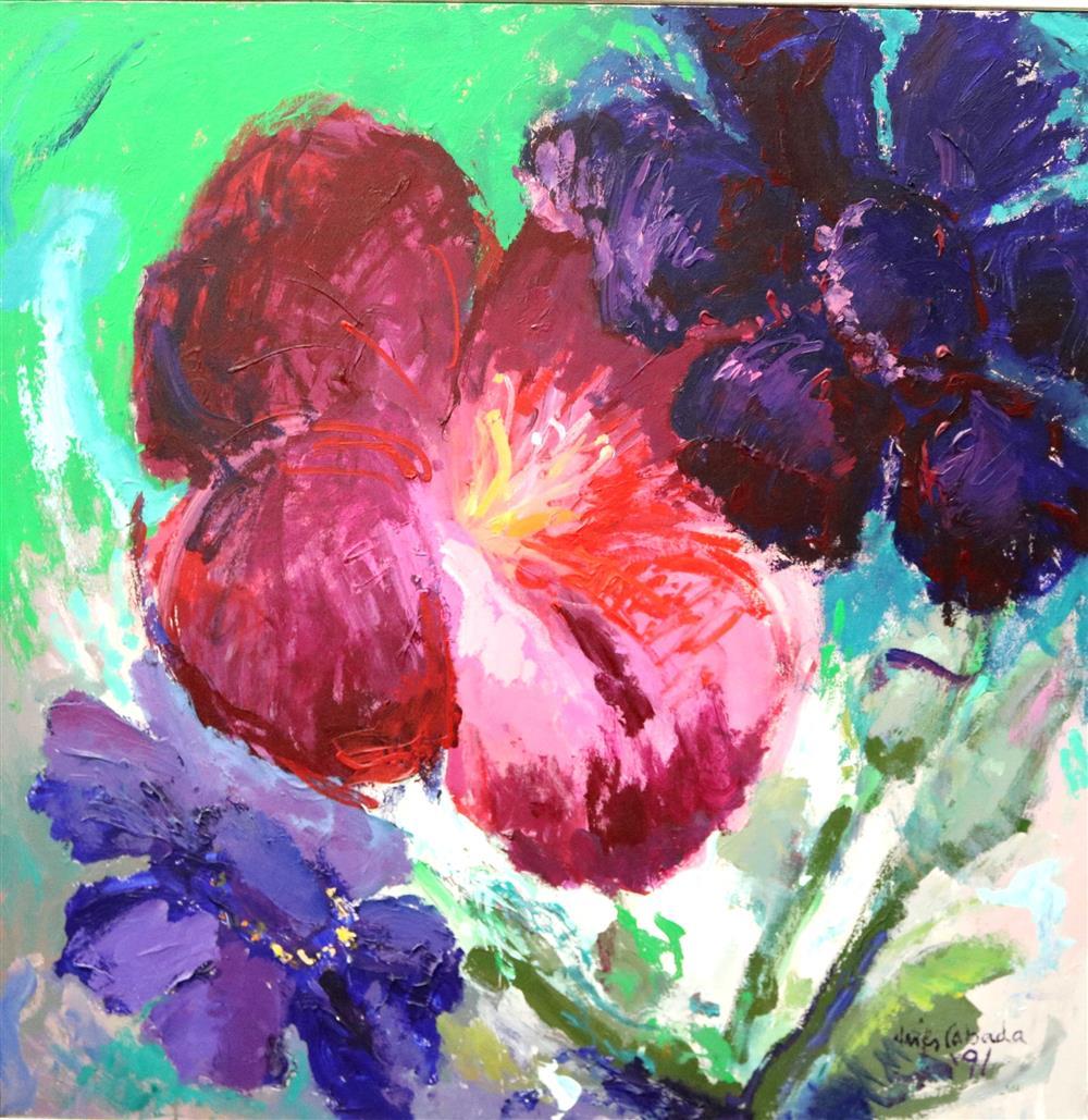 Javier Cabada comparable auction result: javier cabada spanish american born 1931 flowers 8 1991 acrylic on canvas signed and dated lower right hand corner verso tit