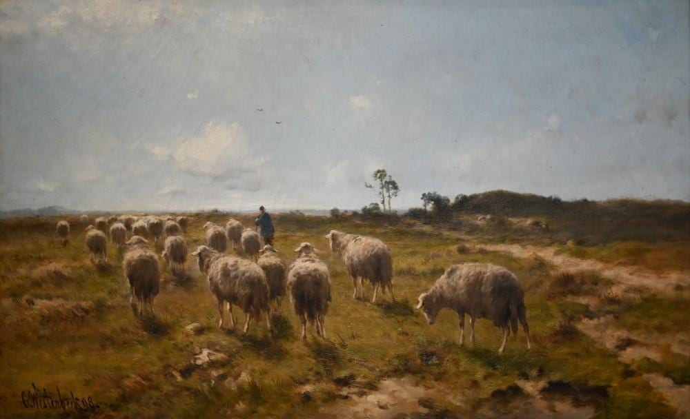 Cornelis (1844) Westerbeek comparable auction result: cornelis westerbeek 1844 1903 shepherd guiding a flock of sheep oil on canvas signed and dated