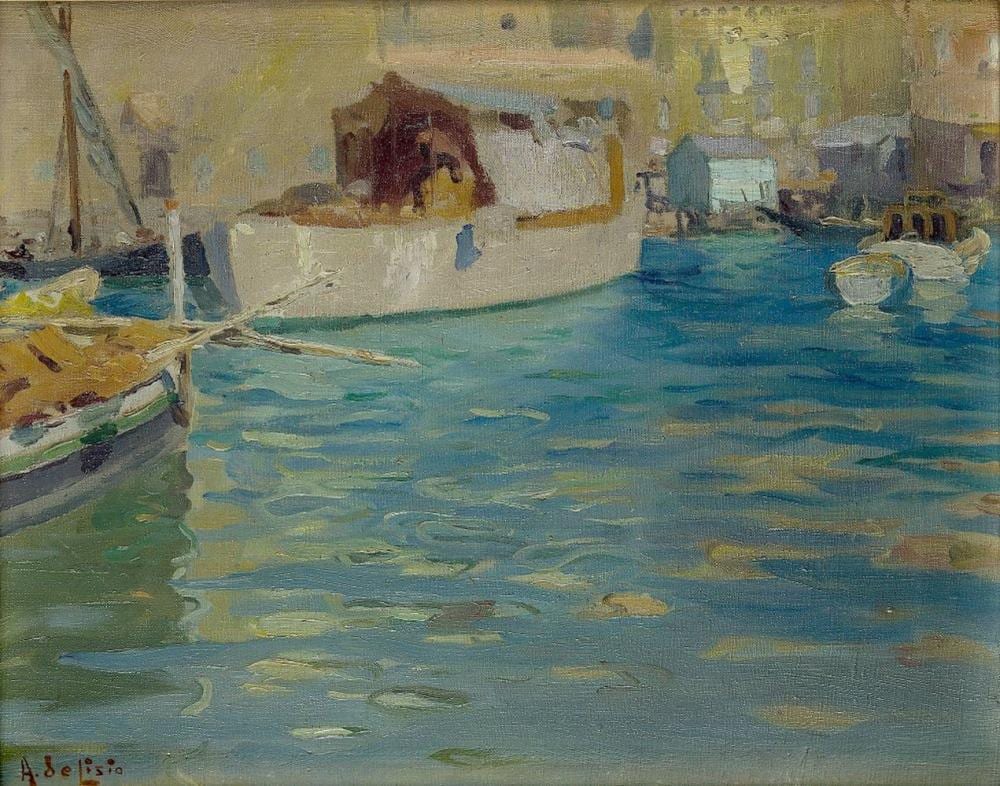 Arnaldo DeLisio comparable auction result: arnaldo de lisio italian 1869 1949 boats in a harbour oil on canvas