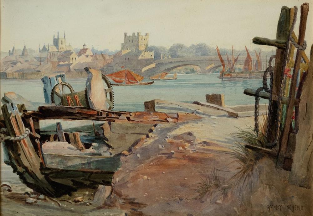 Stanley Inchbold comparable auction result: stanley inchbold british 1856 1921 view of a town with a castle from t