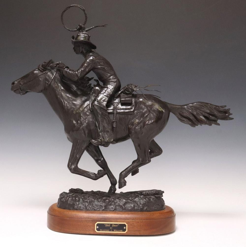 Bradford Williams comparable auction result: bradford williams b 1948 western bronze sculpture hell bent