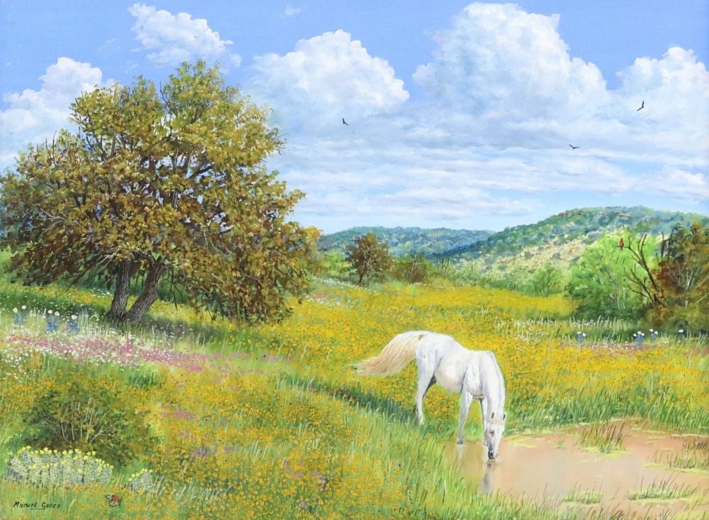 Manuel Garza comparable auction result: manuel garza b 1940 getting a drink 18 x 24