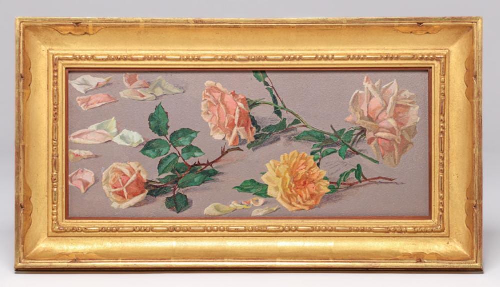 Albert R. Valentine comparable auction result: albert r valentien 1862 1925 rose still life painting rose quartet in yellow and pink after 1908