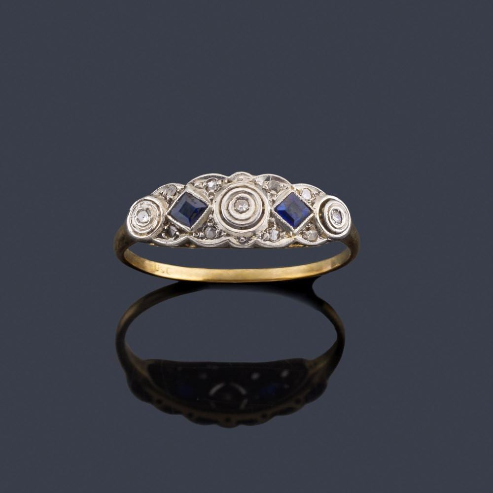 D. Ring comparable auction result: art deco ring with sapphire front and rose cut d