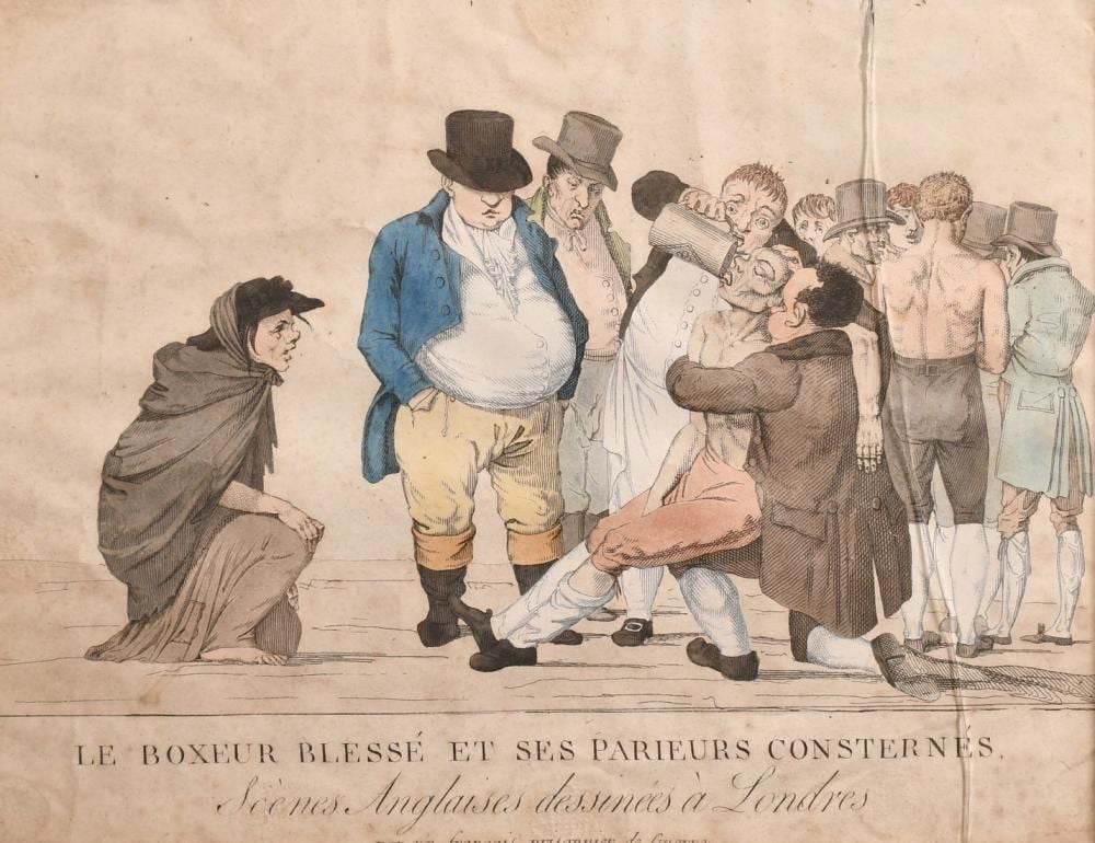 Alphonse Roehn comparable auction result: alphonse roehn early 19th century le boxeur blesse et ses parieurs consternes hand coloured engraving 8