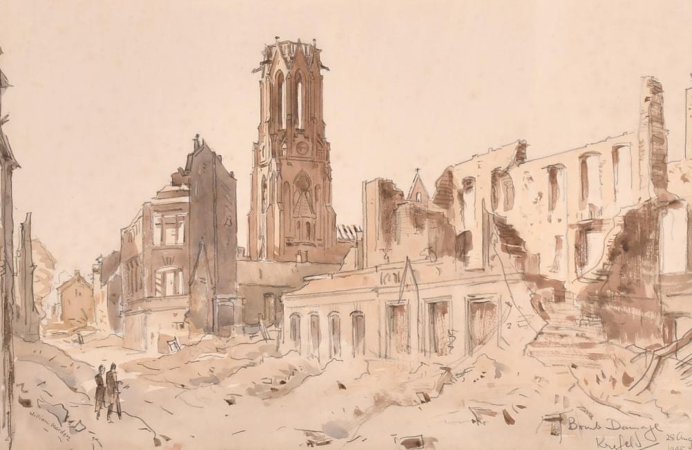William (1908) Warden comparable auction result: william warden 1908 1982 bomb damage krefeld germany 28th august 1945 watercolour signed and inscribed