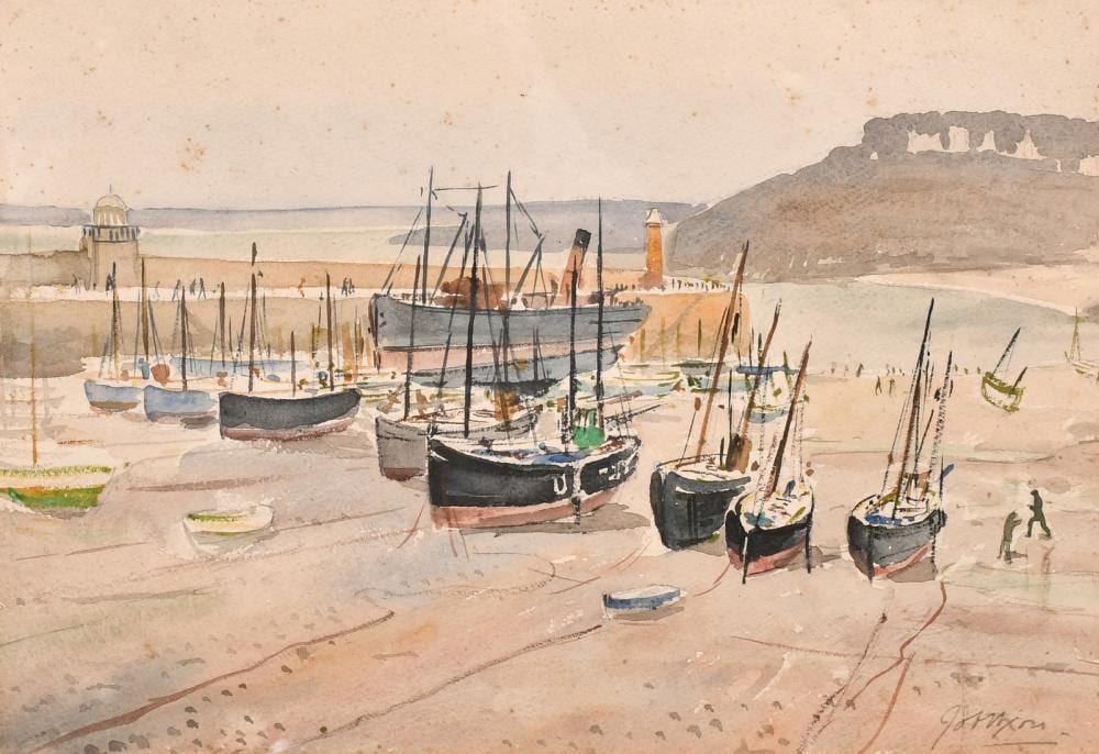 Job Nixon comparable auction result: job nixon 1891 1938 a harbour view signed in pencil 9 5 x 13 75 24 x 35cm